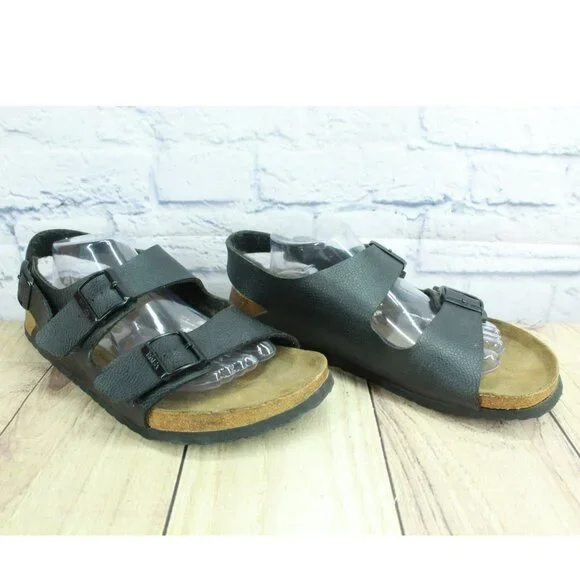 *Birkenstock Milano Black Leather Adjustable Double Buckle Sandals Size 12 Inch. - Picture 3 of 9